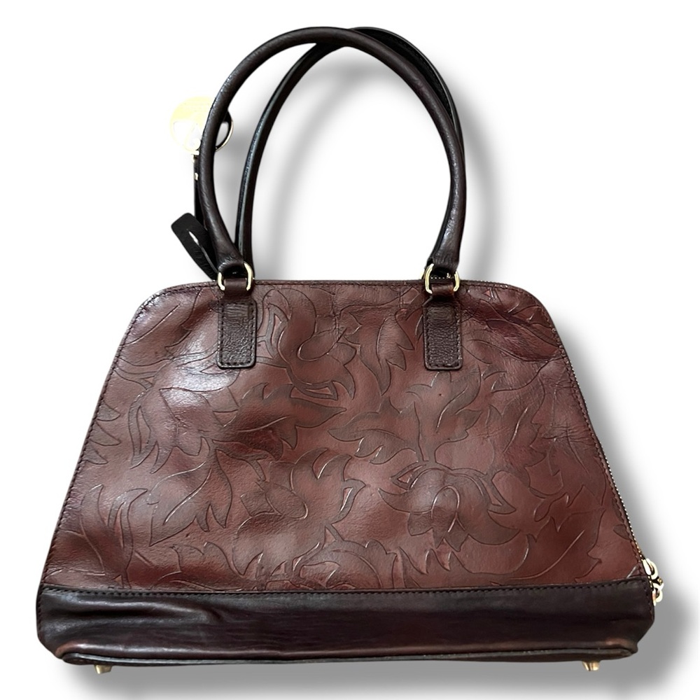 Valentina Italian leather dome tulip embossed satchel purse - Picture 2 of 3